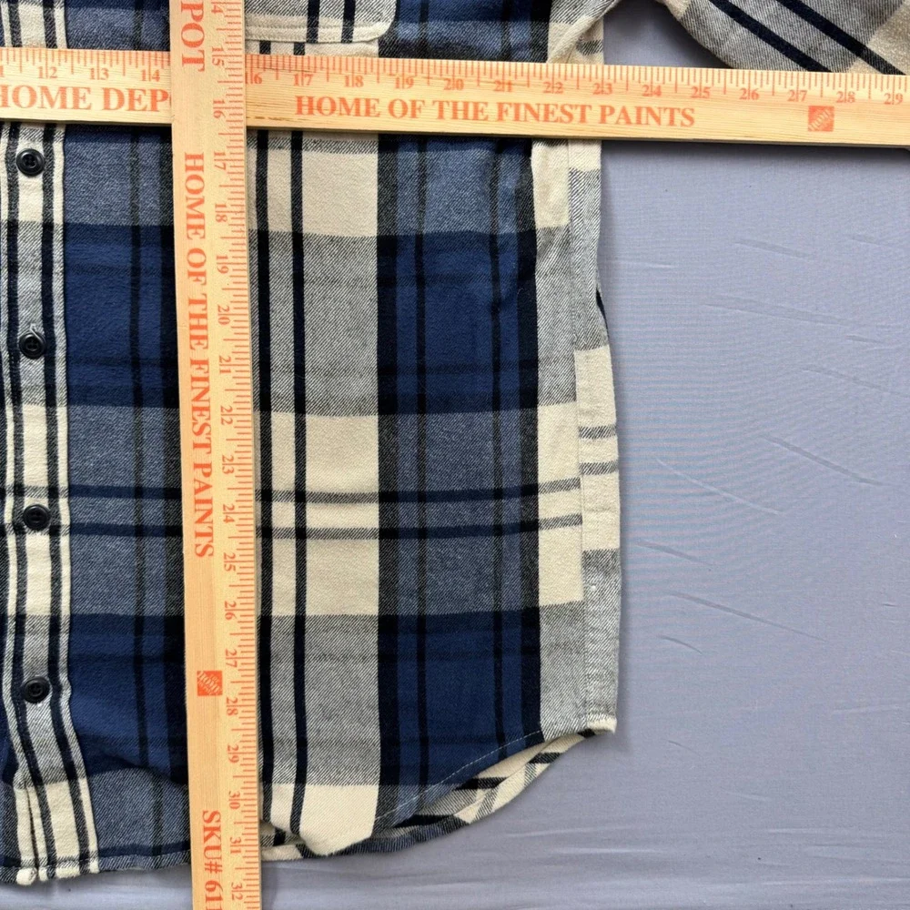 J. Crew Mid-Weight Flannel Shirt Men XLT Blue Cream Plaid Double Brushed Classic